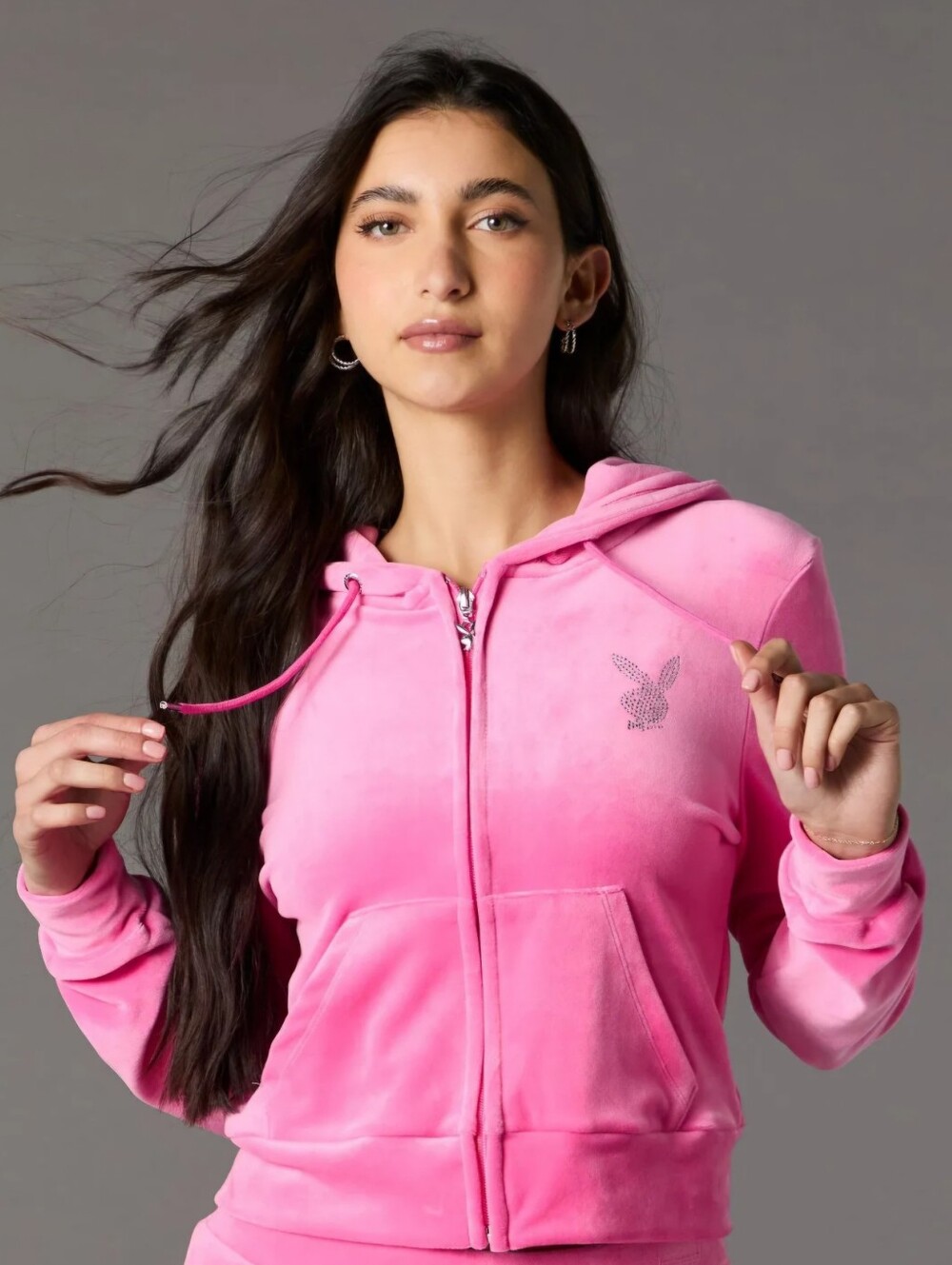 PLAYBOY Hot Pink Velour Zip-Up Hoodie